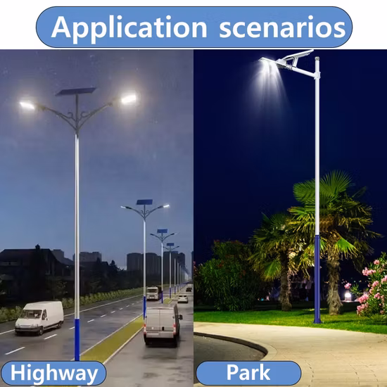 IP65 High Brightness Power Waterproof Outdoor Road Energy Saving LED Solar Panel Street Light with Pole
